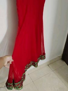 Red Ethnic Gown with Floral Embroidery