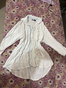 Striped Button-Up Tunic Long Shirt