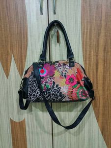 Desigual Vibrant Floral Print Satchel Bag