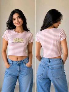 Striped Crop Top with Graphic