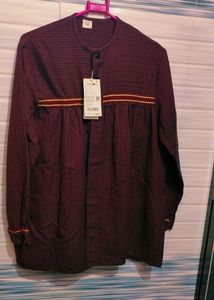 Maroon Trendy Full Sleeves Notched Neckline Top , XL