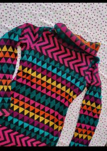 Vibrant Geometric Print Turtleneck Sweater