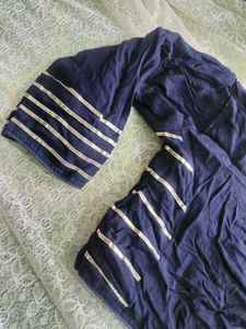 Navy Blue Ethnic Blouse with Silver Stripes