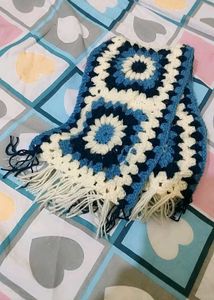 Blue &amp; White Afgan inspired Crochet Scarf
