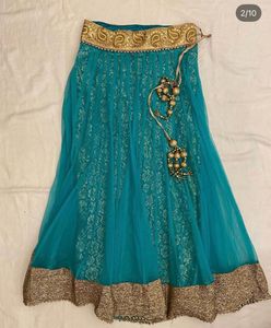 Teal Blue &amp; Gold Embroidered Lehenga Choli Set