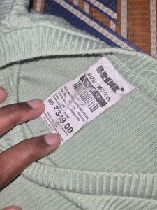 Light Green Ribbed Top with Pearl Details
