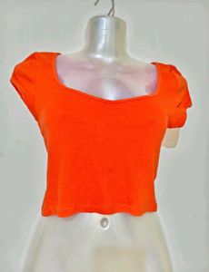 H&amp;M Divided Orange Ribbed Crop Top (Square Neck)