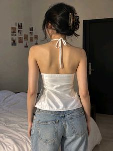 Satin silk halter neck Tie up Top