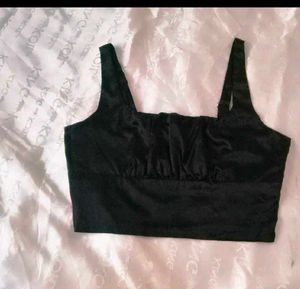 Sleek Black Ruched Crop Top