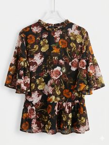 Floral Print Ruffle Sleeve Top