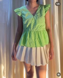Bright Green Eyelet Peplum Top