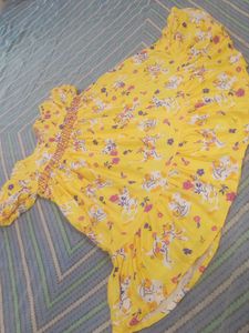 Adorable Yellow Cat Print Dress