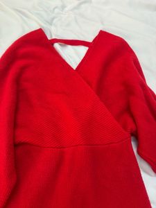 Red Long Sleeve heavy winter Mini Dress