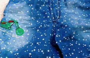 Star Print Denim Shorts