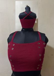 Maroon Crop Top with Grommet Detail