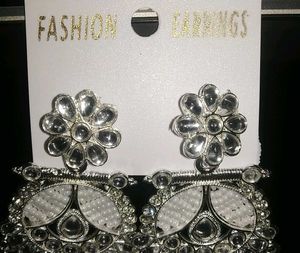 Stylish White &amp; Purple Dangle Earrings