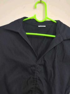 Chic Black Ruched Drawstring Top