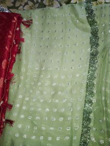 Elegant Sequined Green Saree