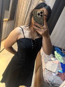 Black Lace-Up Mini Dress🦋