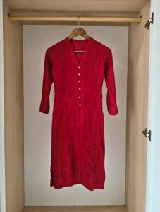 Vibrant Red Kurta with Button Detail