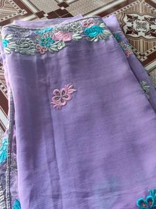 Beautiful Lavender Embroidered Saree