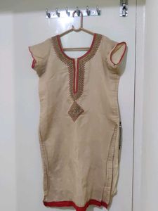 Embroidered Beige Kurta