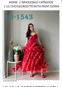 Stunning Red Georgette Print Gown 3pc