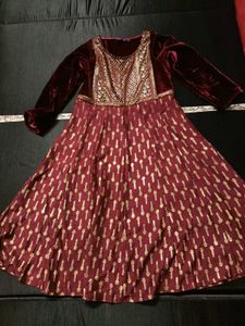 Maroon Kurta Set with Gold Print