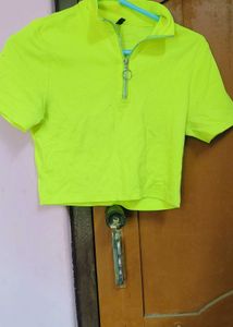 Neon Zip Up Cropped Top