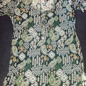 Dark Green Printed Short Kurti