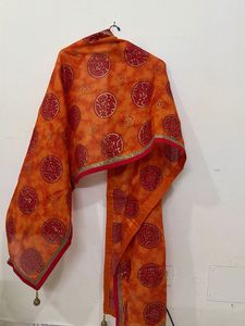 Vibrant Orange & Red Circular Print Dupatta