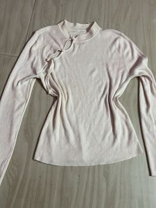 Cream Ribbed Mock Neck Top
