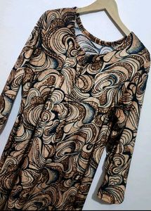 Brown Printed Winter Kurti For 42 Bust