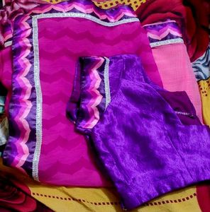Satin Border Saree With Blouse