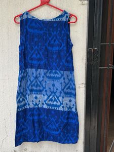 Blue Ikat Print Sleeveless Dress