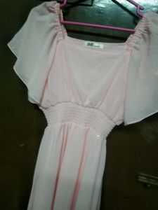 Flowy Pink Maxi Dress with Flutter Sleeves