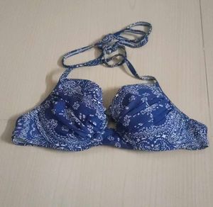Blue Paisley Print Bikini Top
