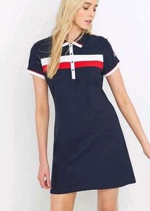 Navy Blue Polo Dress with Stripes