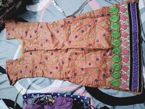 Embroidered Cotton Kurta Brown  only