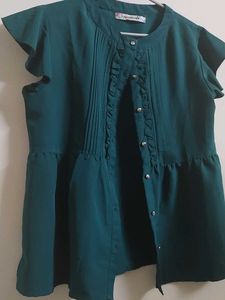 Chic Teal Ruffle Sleeve Top