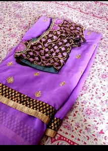 Purple Sari with Embellished Blouse