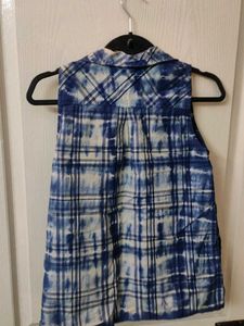 Blue Plaid Sleeveless Top