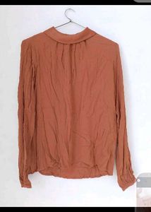 Brown Long Sleeve Collared Blouse