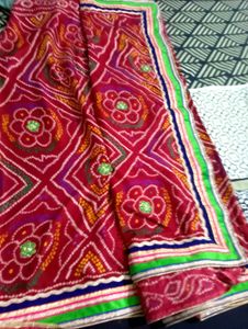 red badhani saree Vibrant Green Embroidered Blouse