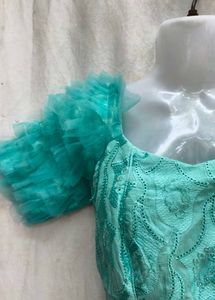 Elegant Teal Brocade Gown