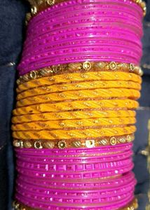 Stylish Pink &amp; Yellow Bridal Chura Set