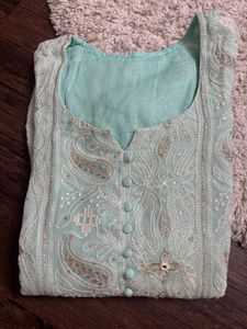 green embellished kurta