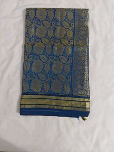 Blue Silk Saree with Gold Weave