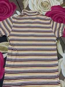 Striped Collared V-Neck Top