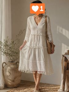 Boho White Tassel Dress